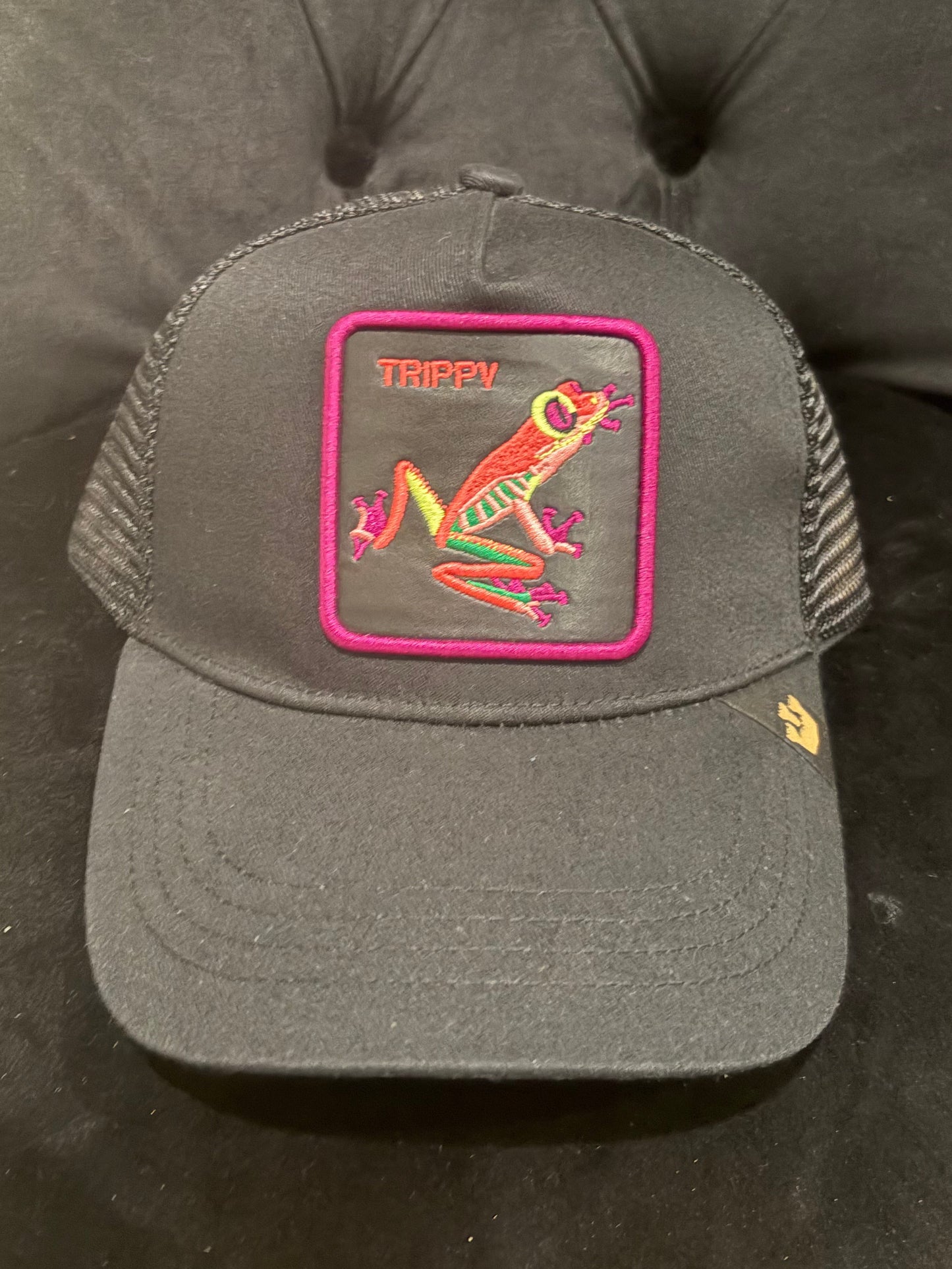 Trippy Frog - Black Animal Patch Trucker Hat