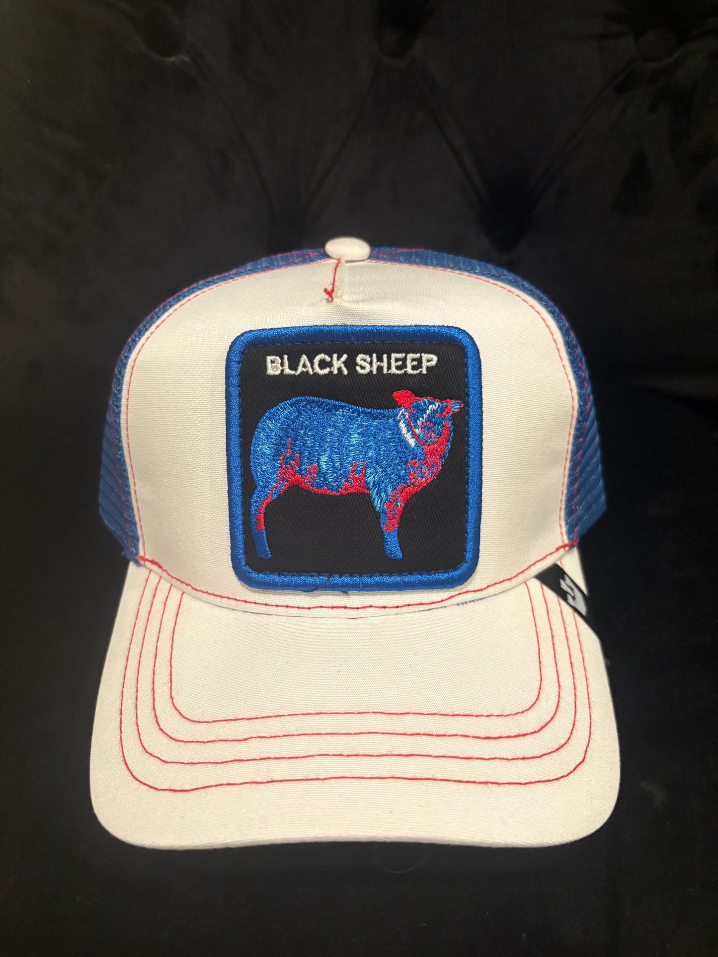 Black Sheep - Animal Print Trucker Hat - White with blue mesh
