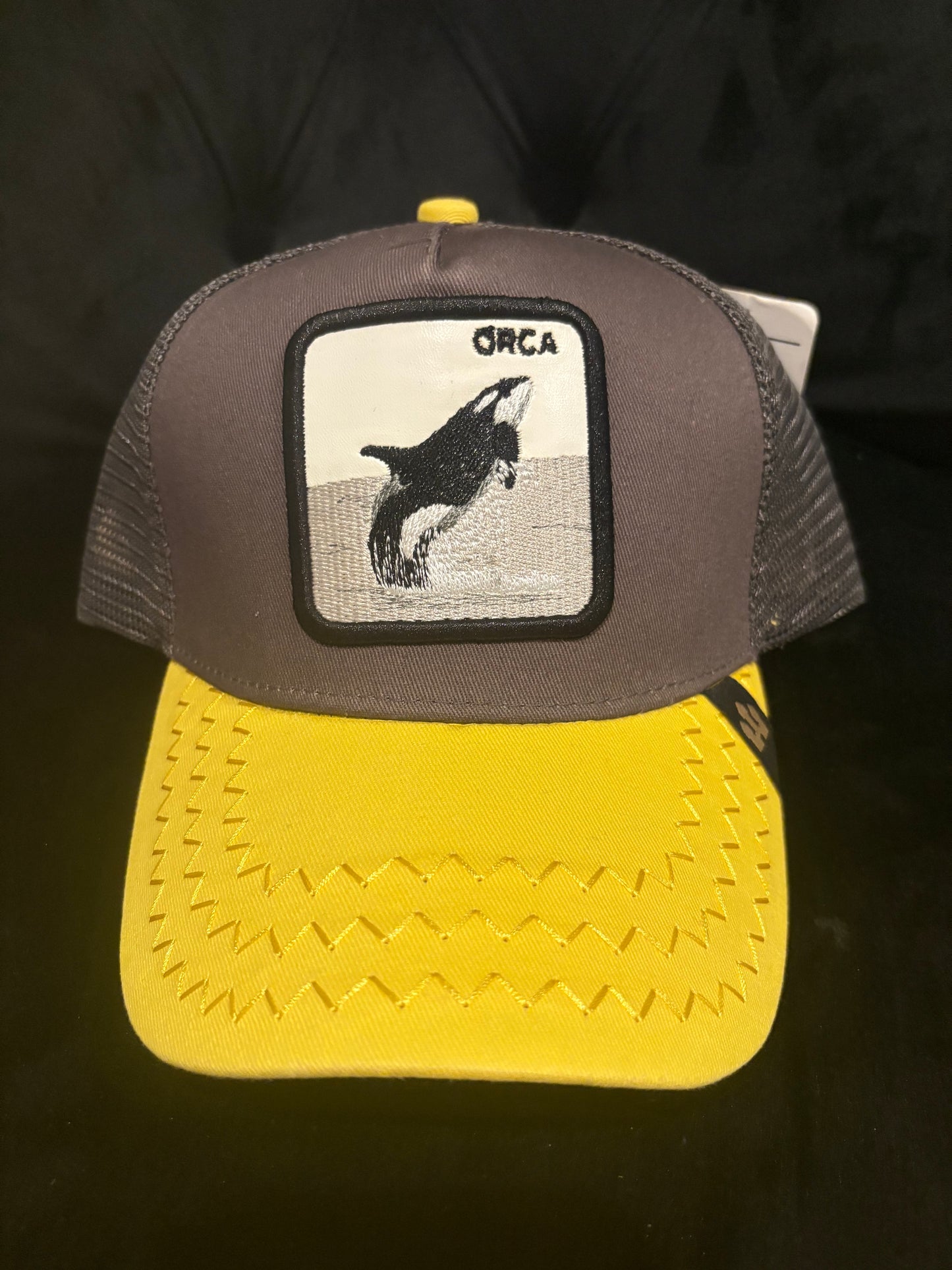 Orca Animal Patch Trucker Hat -Grey with gold brim