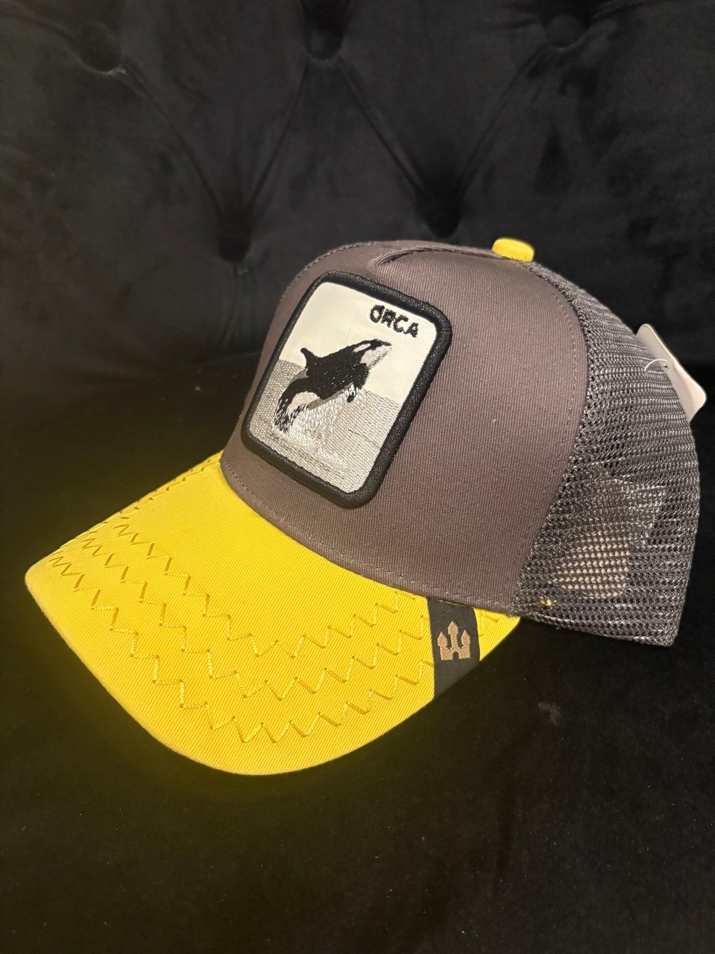 Orca Animal Patch Trucker Hat -Grey with gold brim