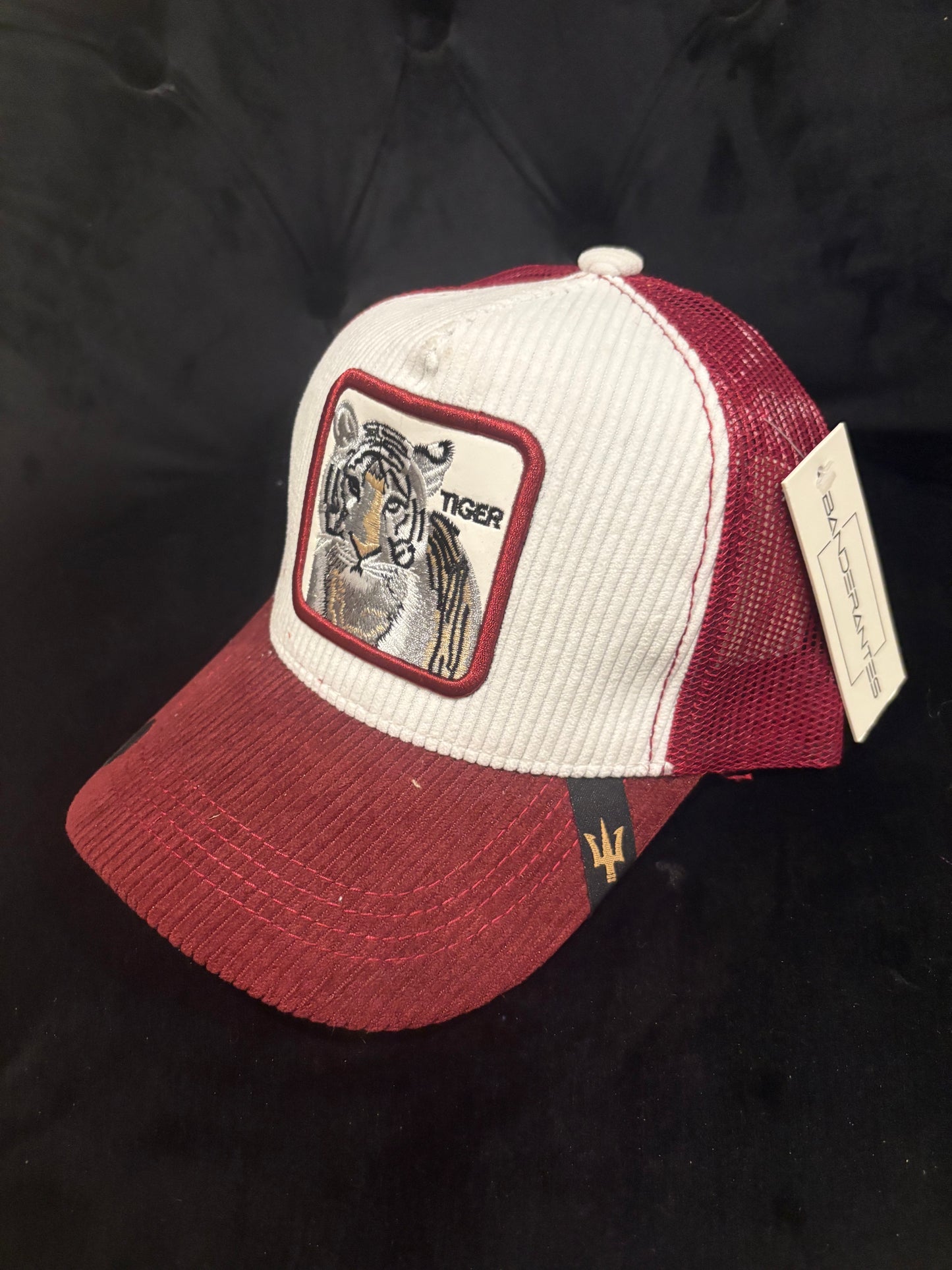 Red & White Corduroy Tiger - Animal Print Trucker Hat