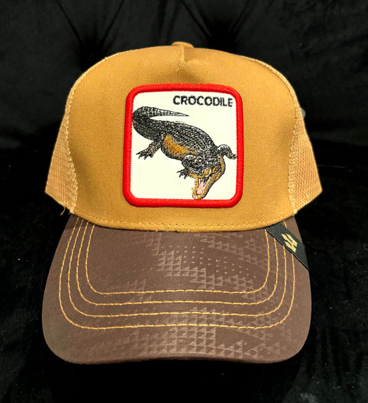 Brown Crocodile Trucker Hat- Tan with Brown camo bill