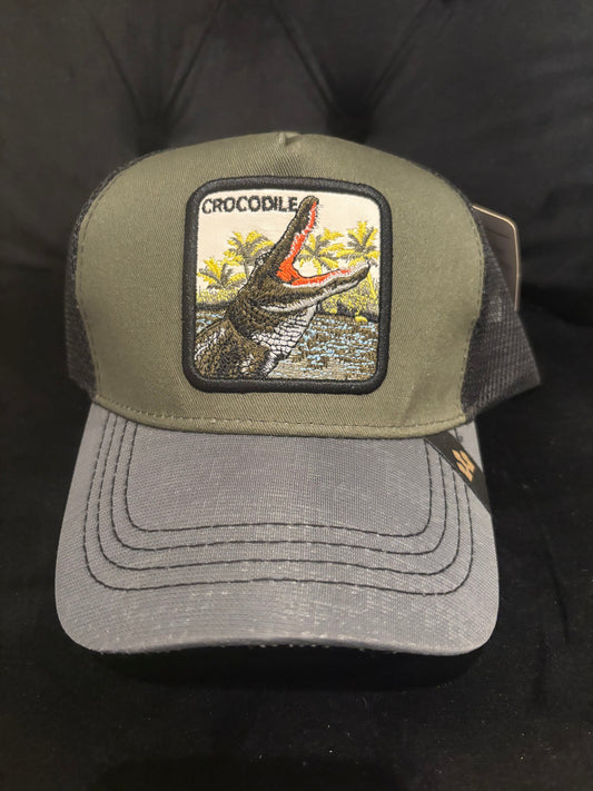 Crocodile Animal Patch Trucker Hat - Grey
