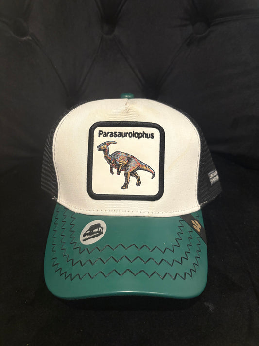 Parasaurolophus Animal Patch Trucker Hat - White & Green