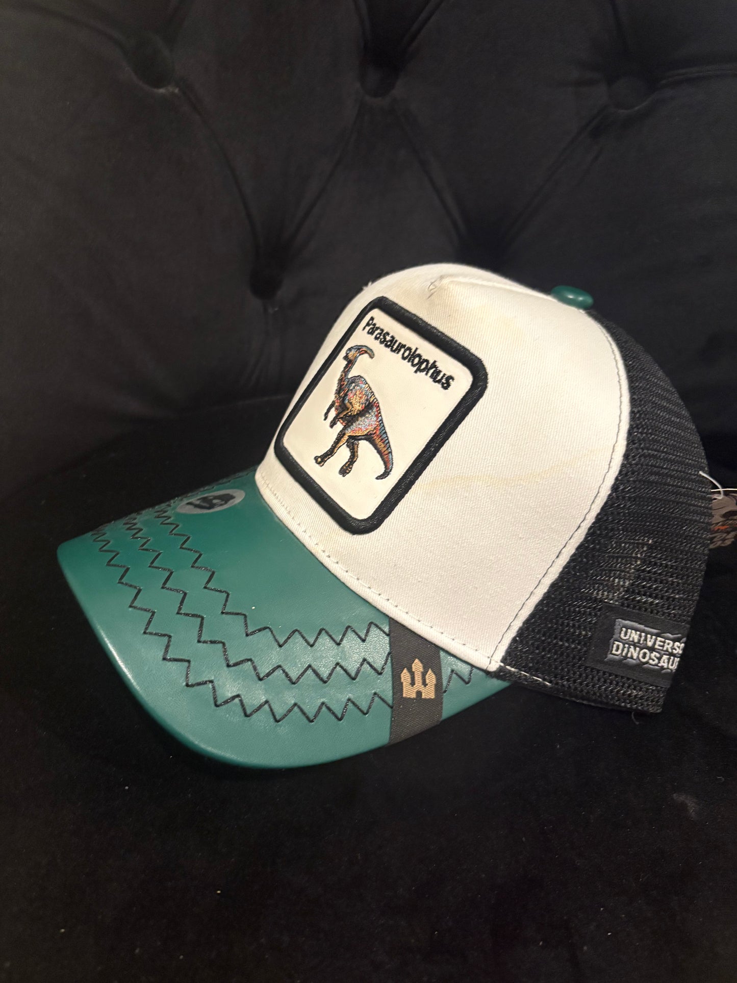 Parasaurolophus Animal Patch Trucker Hat - White & Green