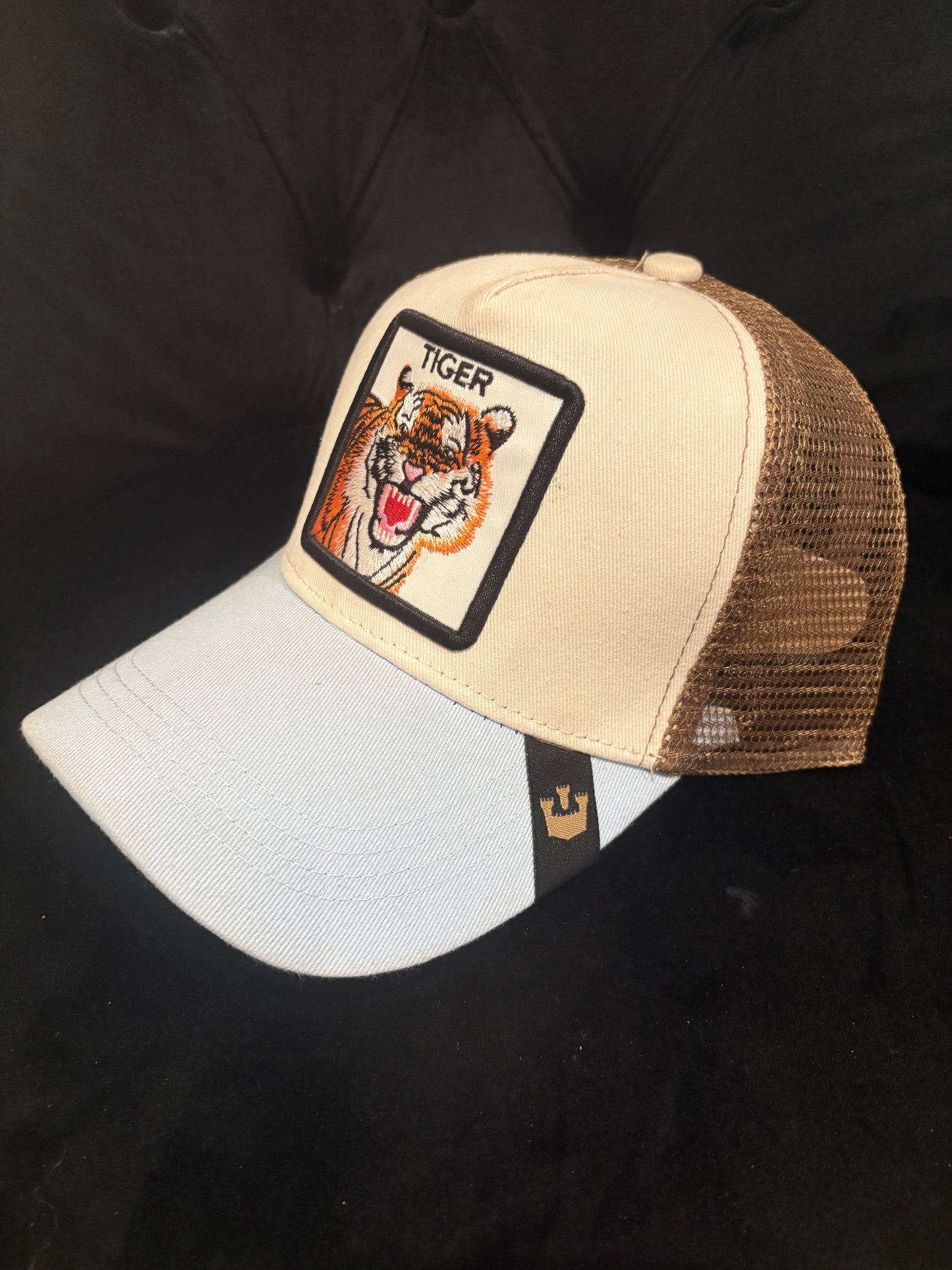 Tiger Animal Patch Trucker Hat - White with brown mesh