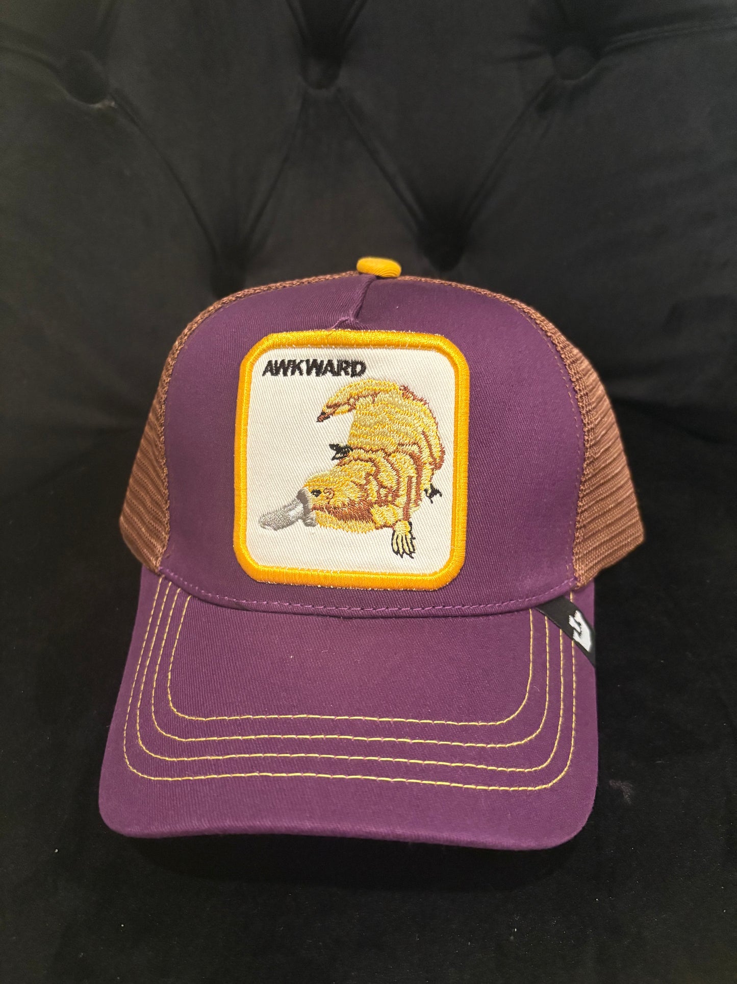 Awkward Aardvark - Animal Patch Trucker Hat- Purple