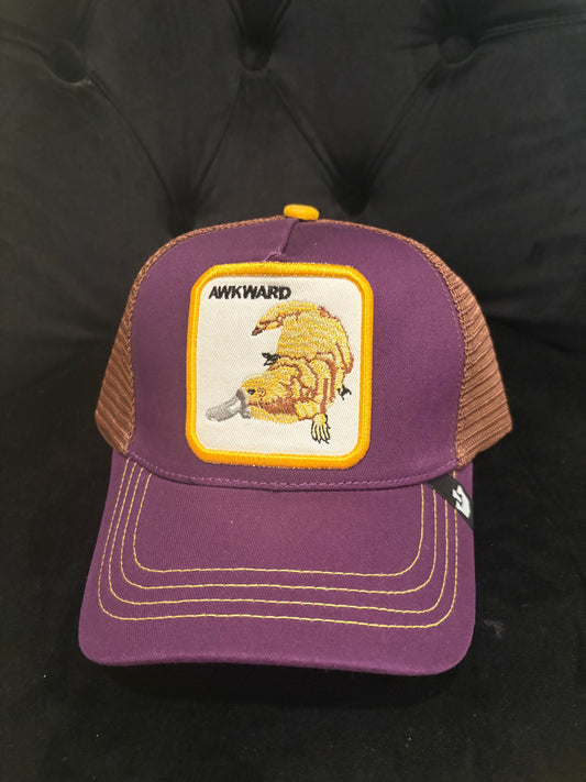 Awkward Aardvark - Animal Patch Trucker Hat- Purple