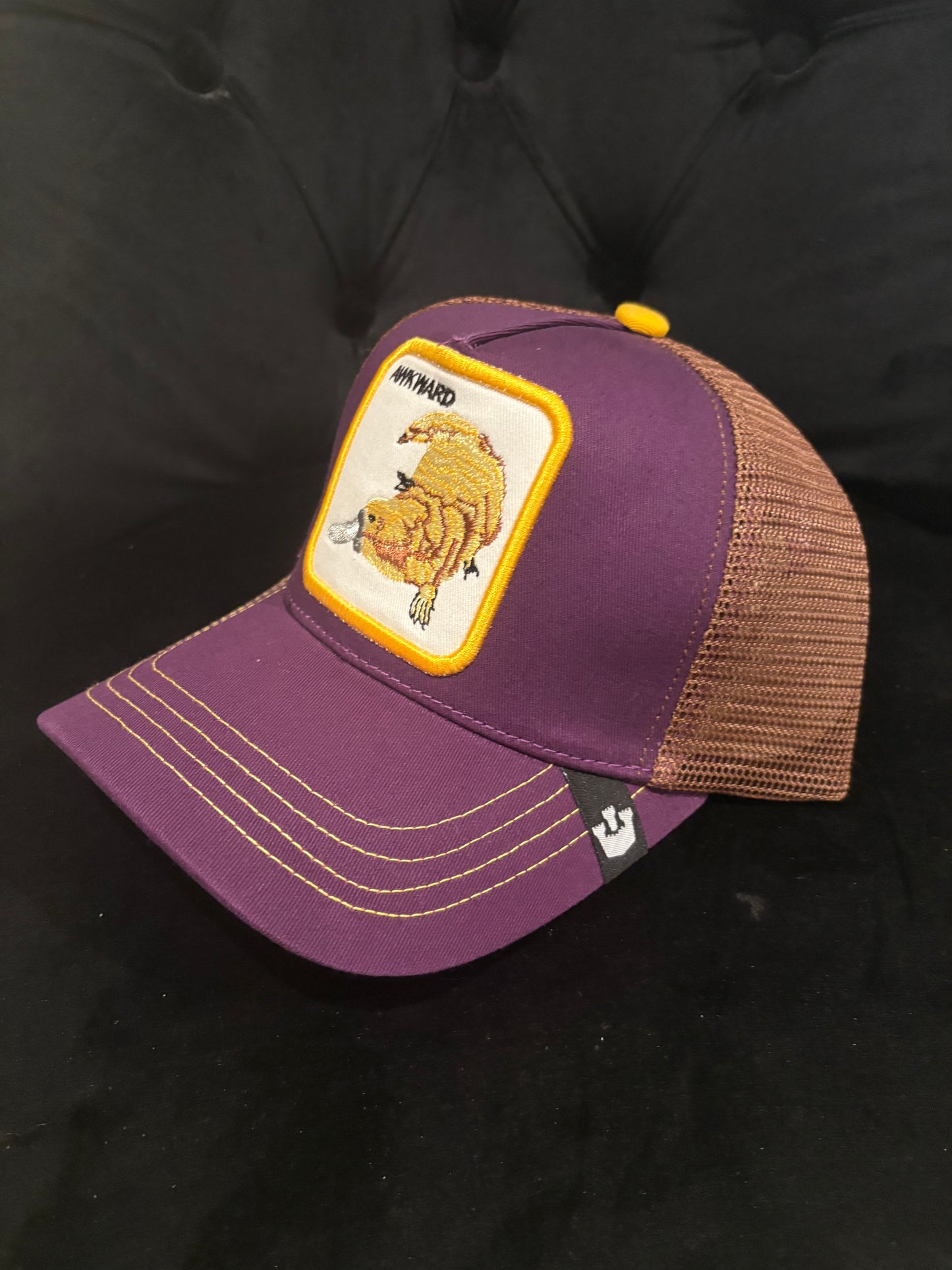 Awkward Aardvark - Animal Patch Trucker Hat- Purple