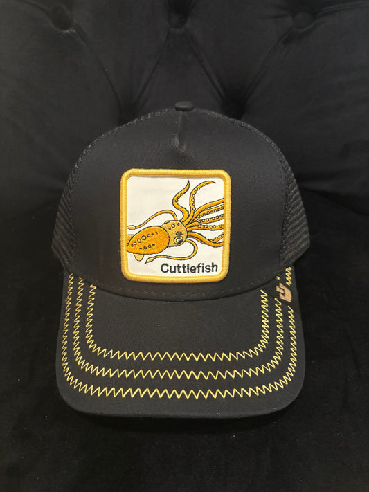 Cuttlefish Animal Patch Trucker Hat - Black and Yellow