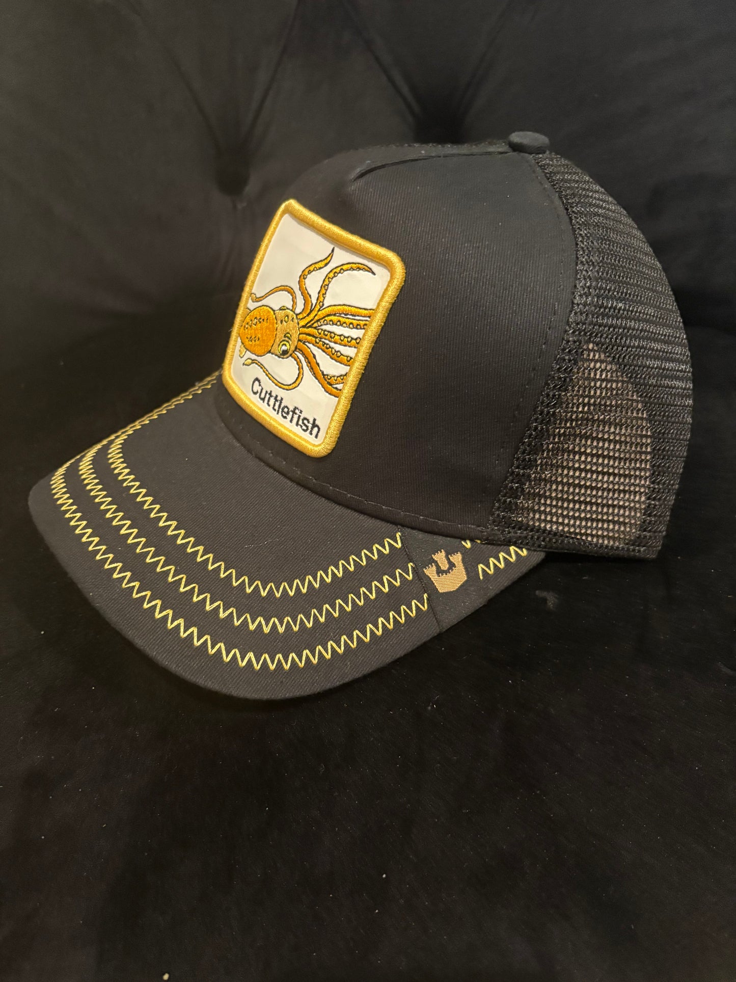 Cuttlefish Animal Patch Trucker Hat - Black and Yellow