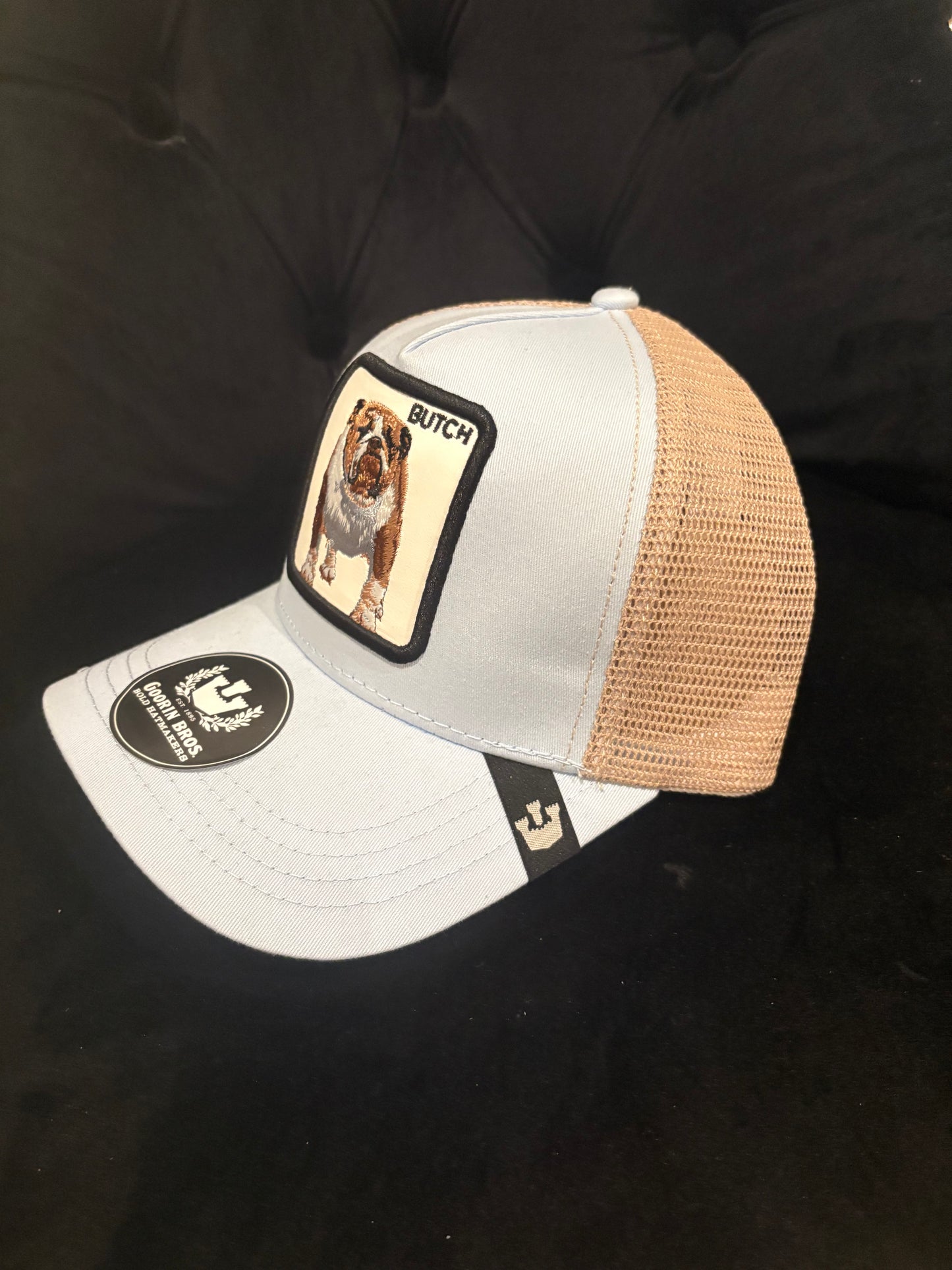 Butch Dog Animal Patch Trucker Hat- Light Blue