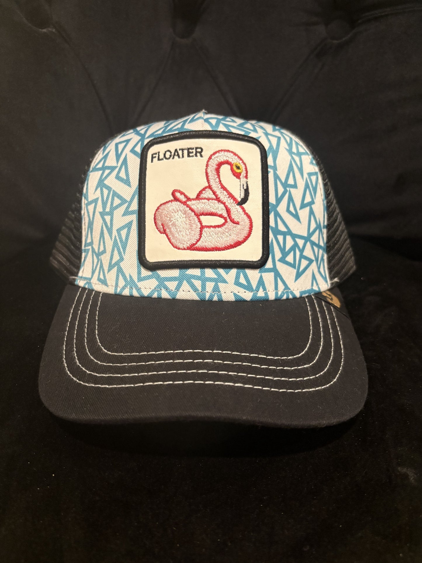 Floater Flamingo Animal Patch Trucker Hat - Blue print