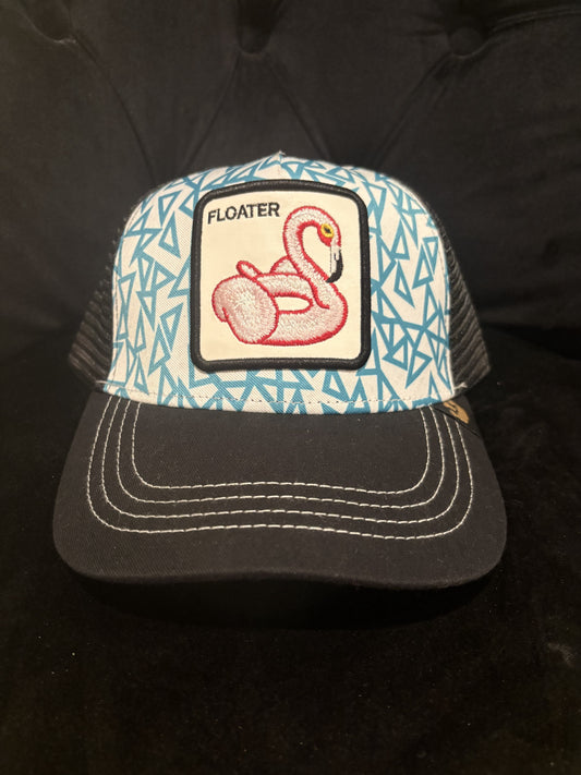 Floater Flamingo Animal Patch Trucker Hat - Blue print
