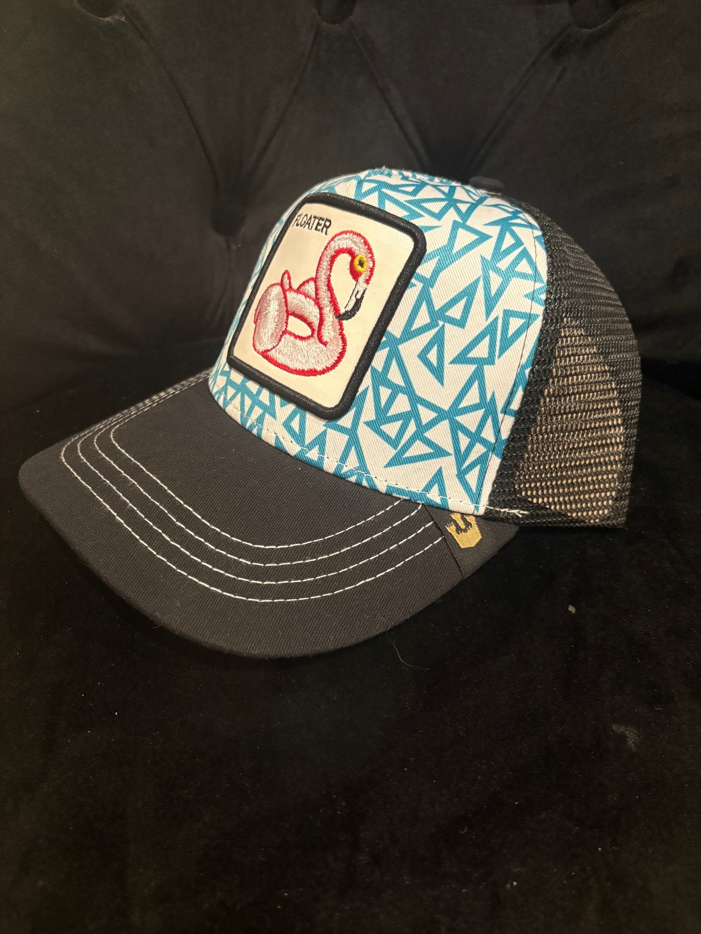 Floater Flamingo Animal Patch Trucker Hat - Blue print