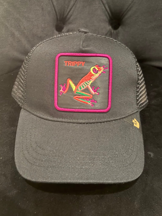 Trippy Frog - Black Animal Patch Trucker Hat