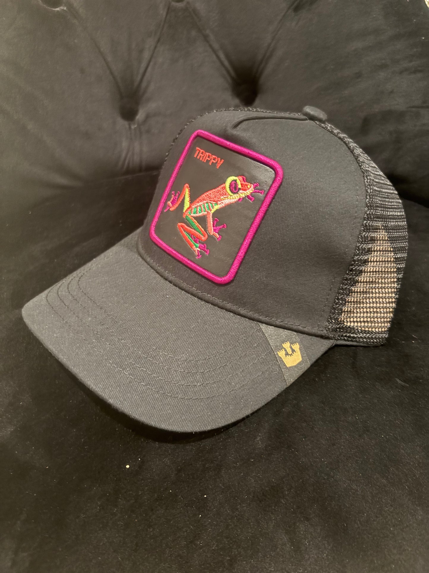 Trippy Frog - Black Animal Patch Trucker Hat