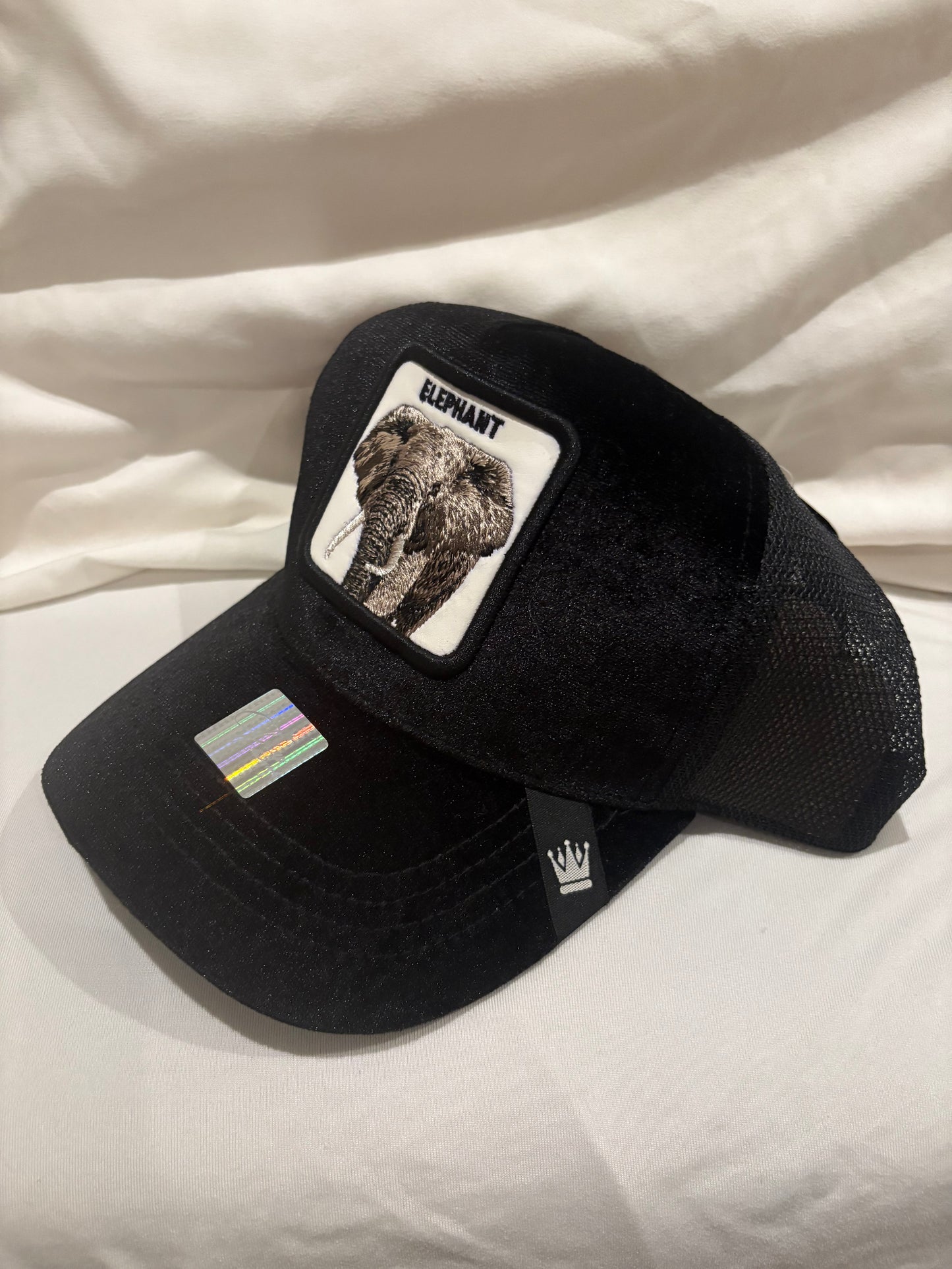 Elephant Animal Patch Trucker Hat- Black Velvet
