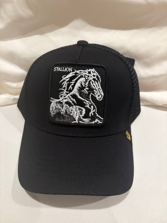 Stallion Animal Patch Trucker Hat Black