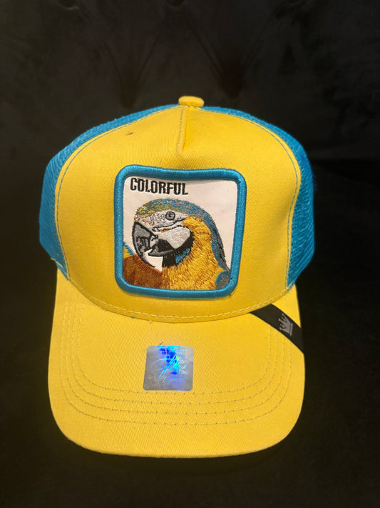 Yellow "Colorful Parakeet" Animal Patch Trucker Hat