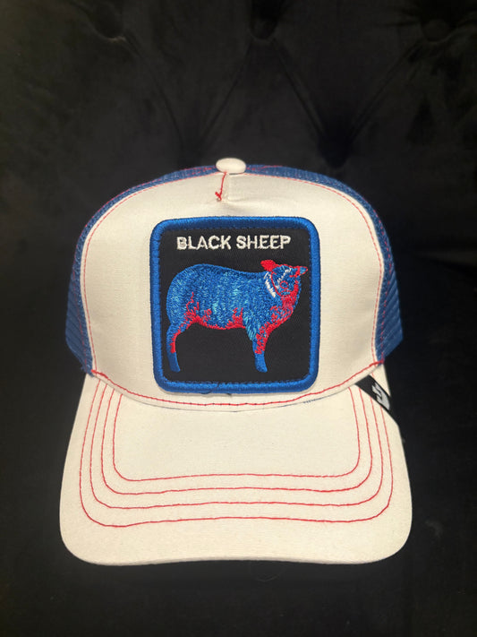 Black Sheep - Animal Print Trucker Hat - White with blue mesh