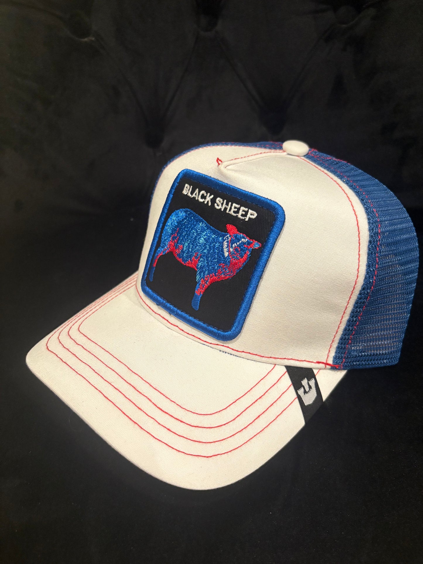 Black Sheep - Animal Print Trucker Hat - White with blue mesh