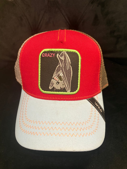 Crazy Bat - Animal Patch - Red and White Trucker Hat