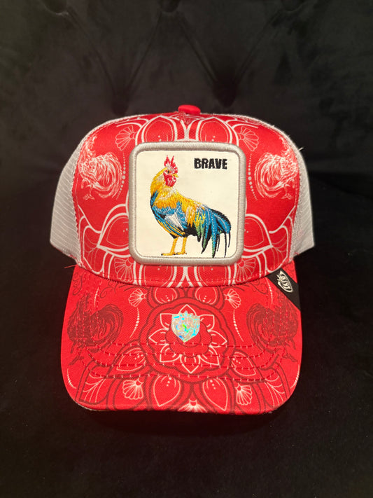 Brave Rooster Animal Patch Trucker Hat- Cool Red
