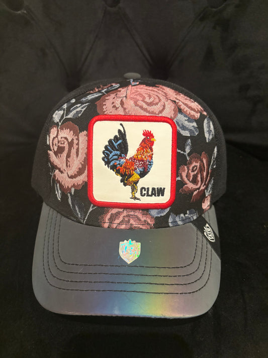 Claw Rooster Animal Print Trucker Hat - Floral fabric
