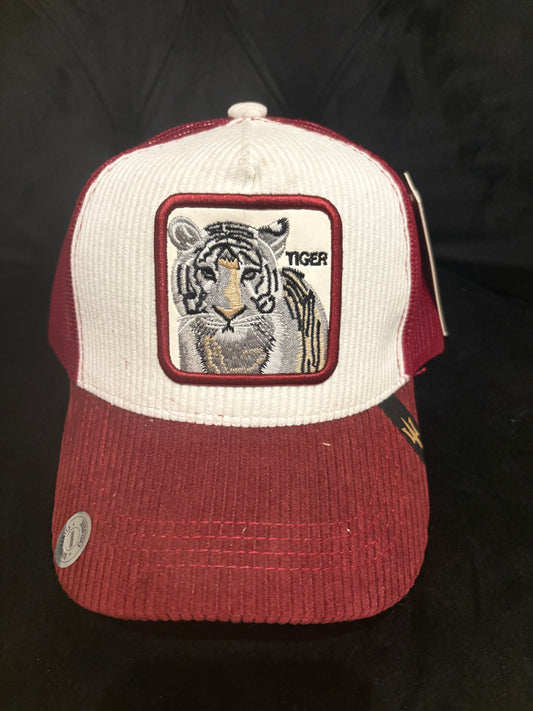 Red & White Corduroy Tiger - Animal Print Trucker Hat