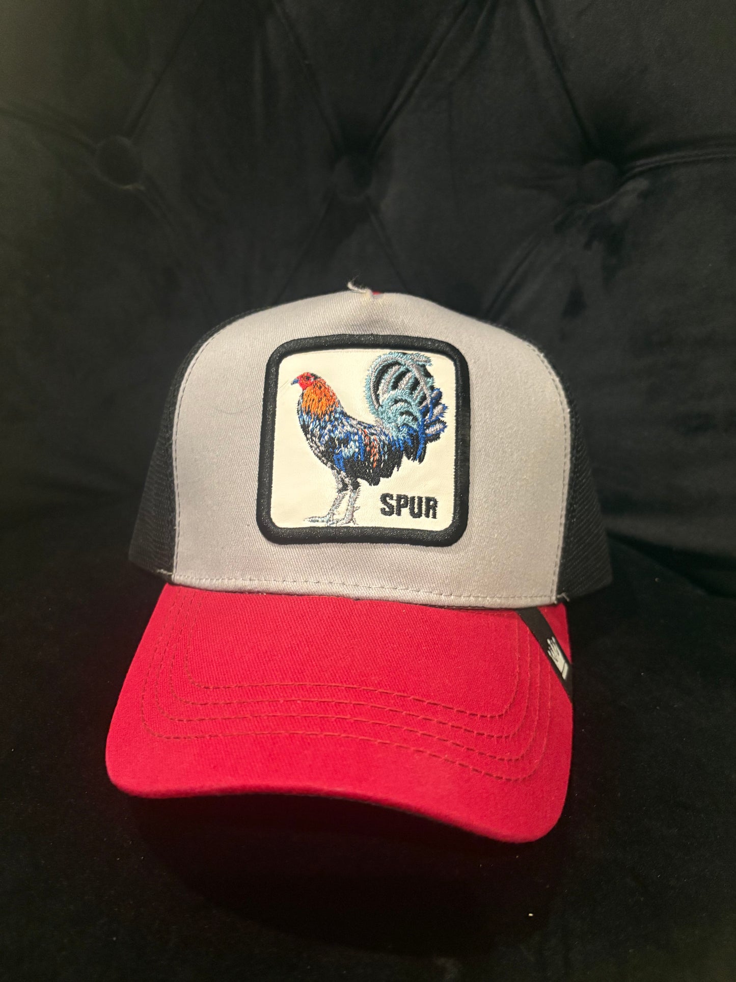 Grey & Red "Spur" Rooster Animal Print Trucker Hat