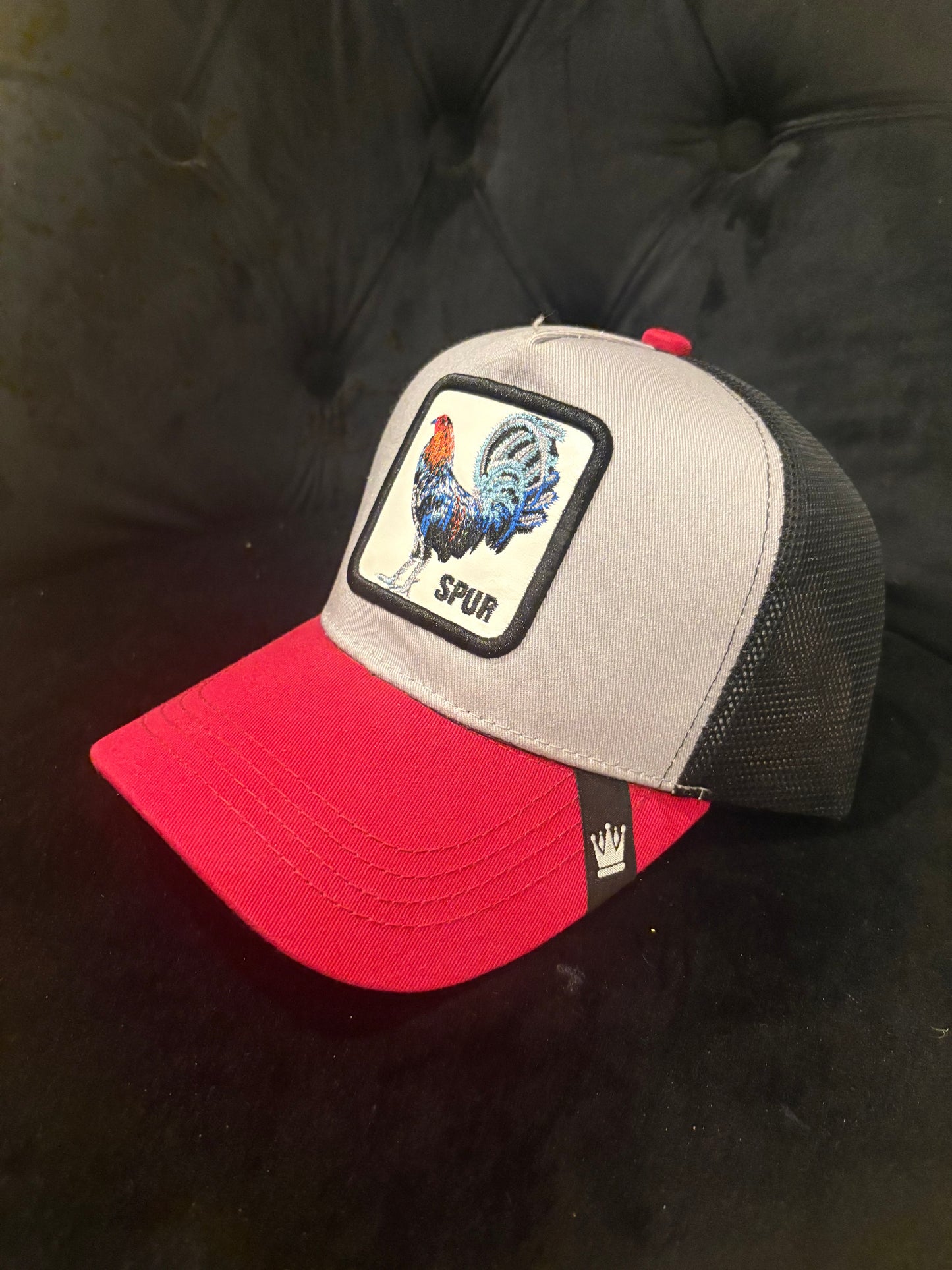 Grey & Red "Spur" Rooster Animal Print Trucker Hat